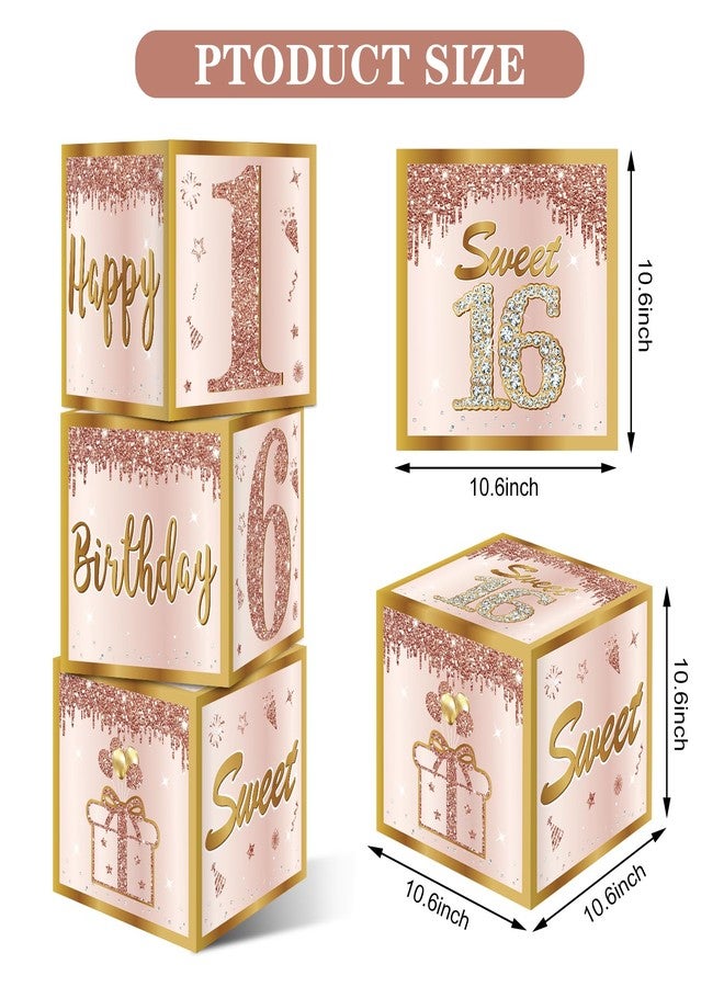 Guiruiy 3Pcs Sweet 16 Party Decorations Boxes for Girls Women, Pink Rose Gold 16th Birthday Balloons Boxes Party Supplies, Pink Sweet Sixteen Bday Theme Cardboard Box Decor - Image 2